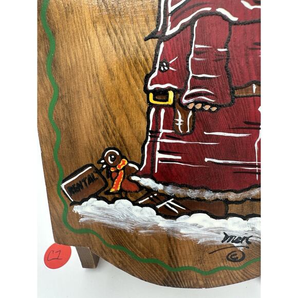 Vtg Hand Made Wooden Musical Sled Christmas Decor Artist Signed USA Cottage Core - Picture 4 of 8